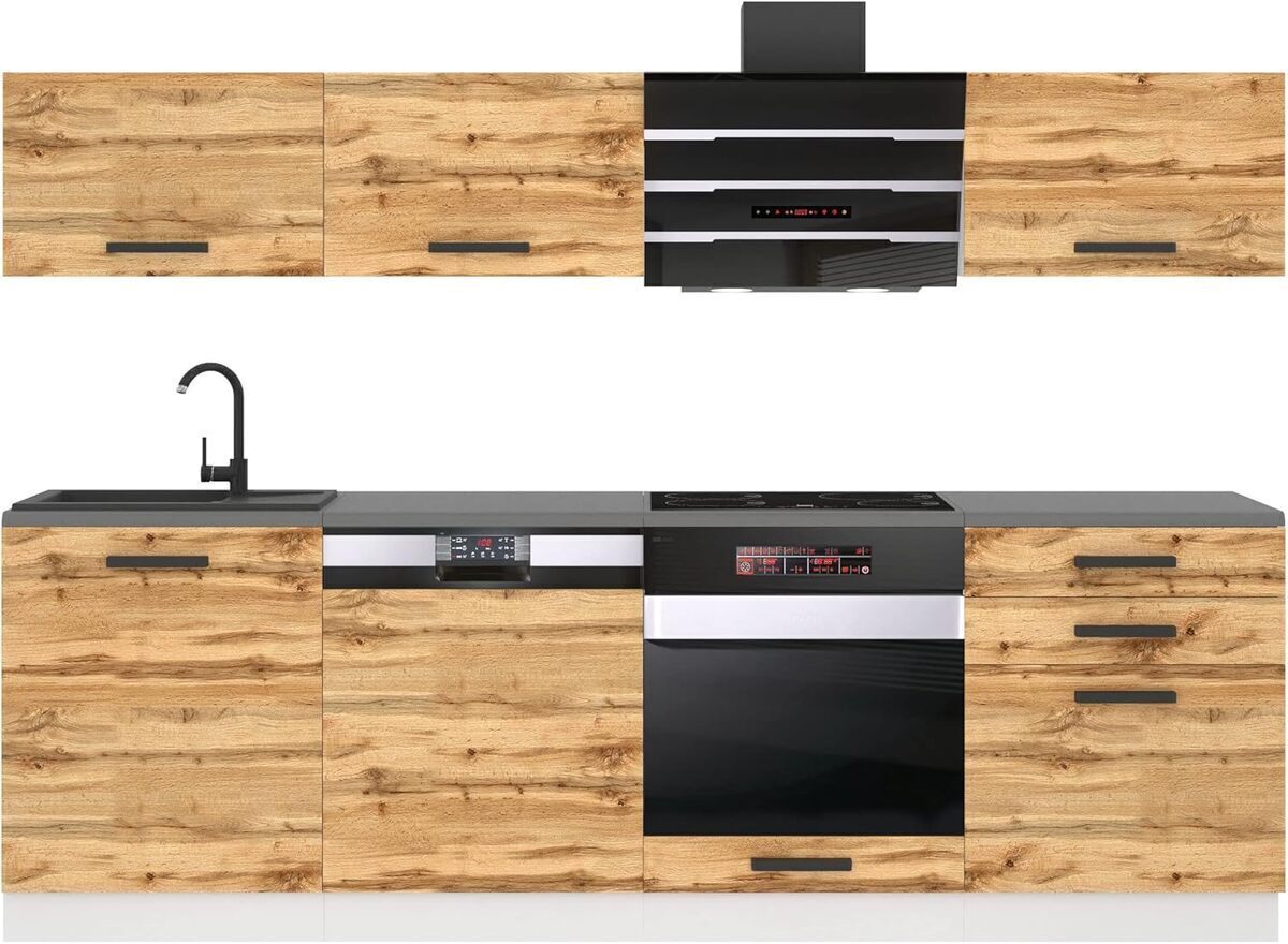 Test de la cuisine complète Belini Linda 240 cm : élégance chêne wotan