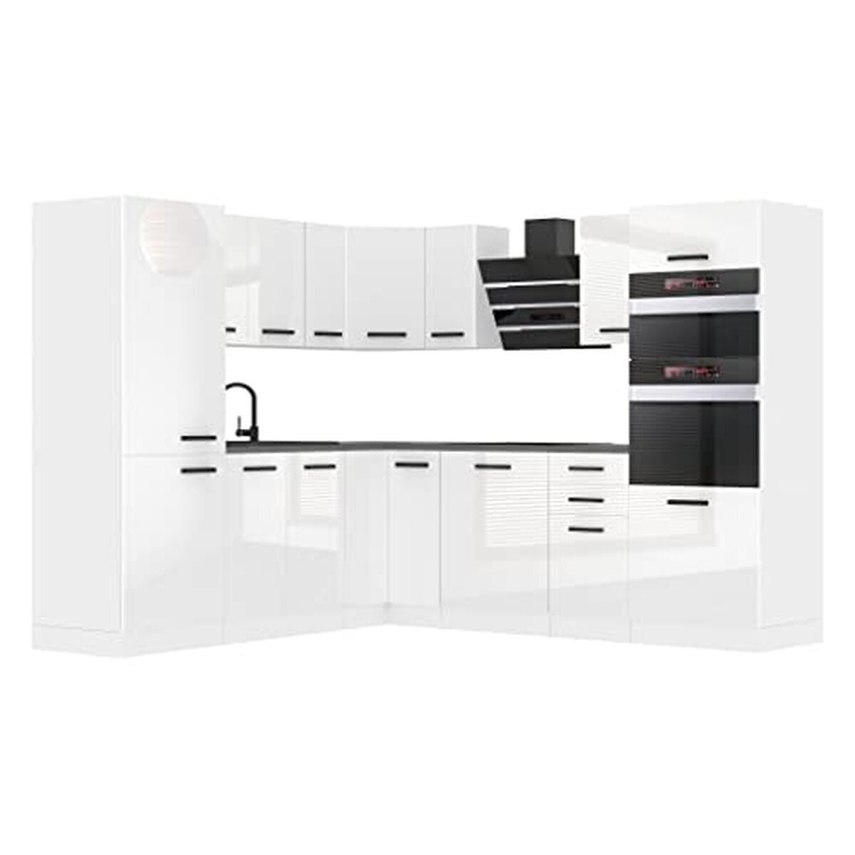Test de la cuisine équipée Belini Stacy en L, blanc brillant