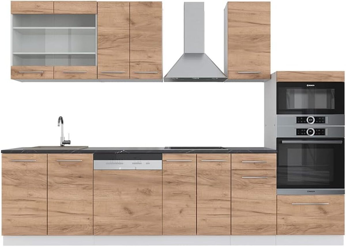 Test de la cuisine Vicco Fame-line 300 cm : élégance chêne doré et blanc