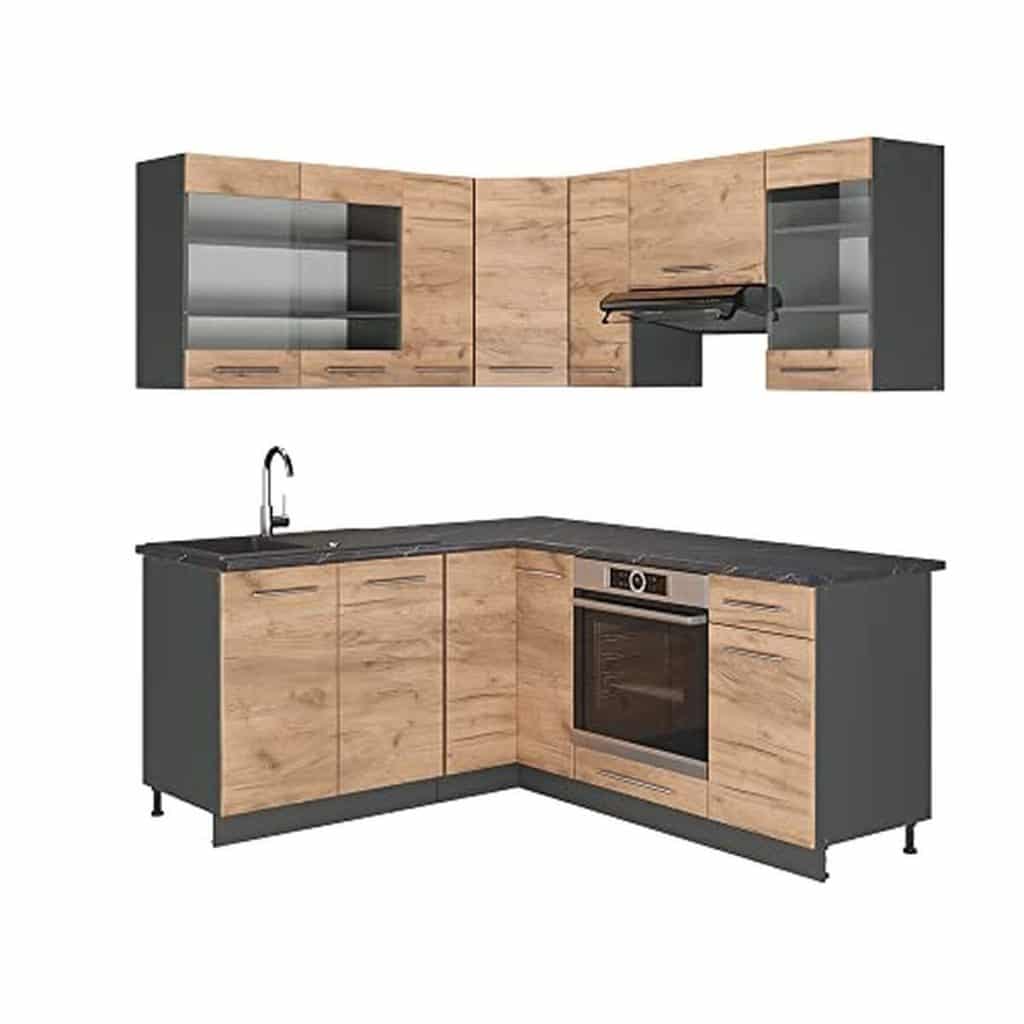 Test Vicco cuisine en angle Fame-Line : chêne doré/anthracite, 160 x 190 cm