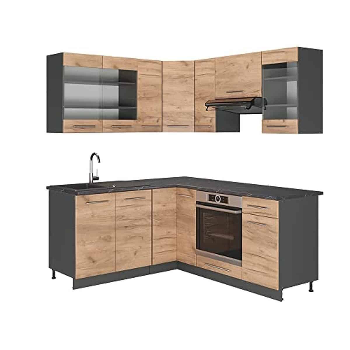 Test Vicco cuisine en angle Fame-Line : chêne doré/anthracite, 160 x 190 cm